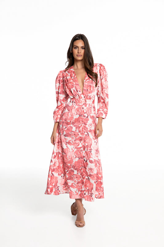 Nina midi dress in coral