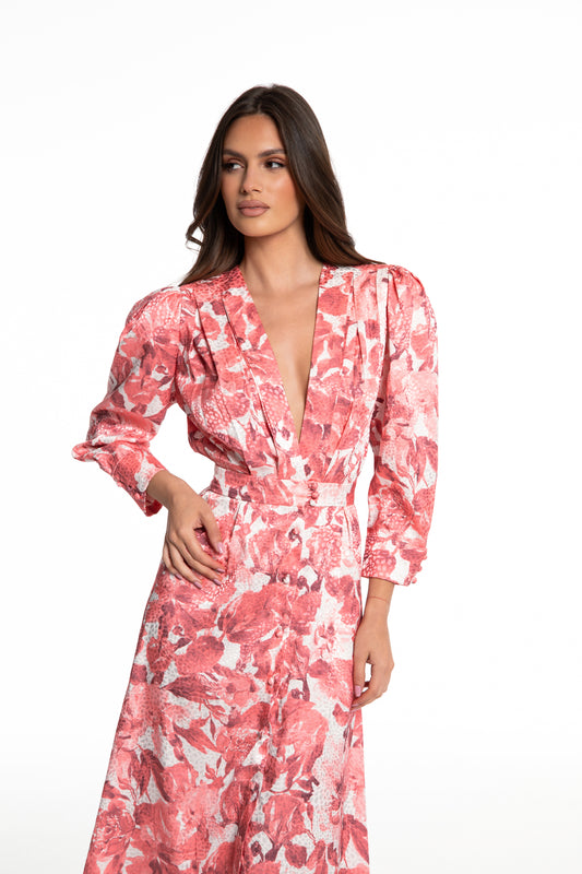 Nina midi dress in coral
